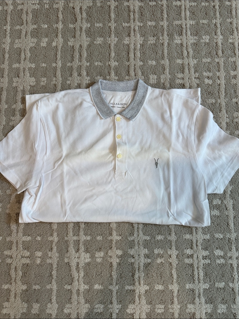AllSaints White Polo with Gray Trim